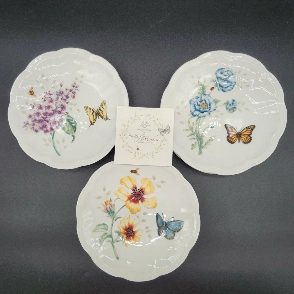 Lenox Party Plates 6in White Butterfly‎ Meadow Floral Set of 6 Porcelain
